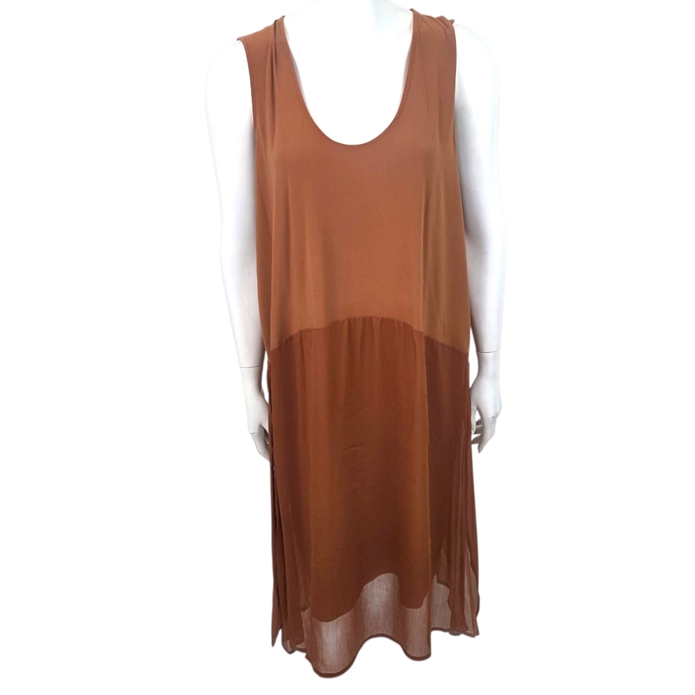 DKNY Tunic Tank Dress NEW Chiffon Stretch Womens Xl Brown Sleeveless Minimalist - Picture 4 of 15